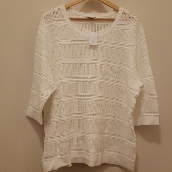 NWT CJ Banks Long White Knit Sweater | 2X - Picture 1 of 3